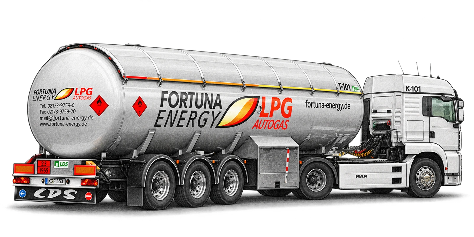 Gezeichneter Tanklastzug mit Fortuna Beschriftung